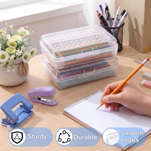 Image of Blulu 6 Pack Plastic Pencil Boxes Bulk Large Pencil Case,Clear | 8.5 x 5.5 x 2.4in, with Snap Lid, Large Capacity Pencils Holder for Organize and Carry, Watercolor Pens Stationery for Office