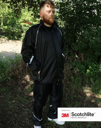 Salzmann 3M Imperméable Combinaison de Pluie Réfléchissante | Pantalon de Pluie et Veste Coupe-Vent | Fabriqué avec 3M Scotchlite,M,Noir – vue 2