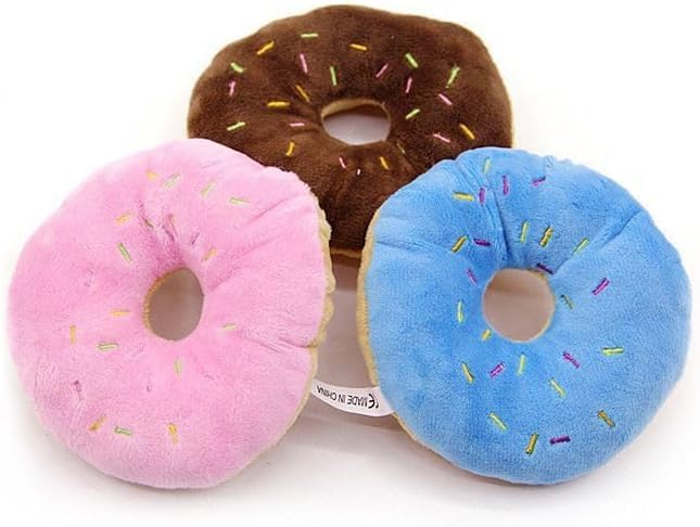 Czhotg 3Pcs Colorful Pet Toy Donut-Shape Squeaky Squeaker Puppy Dog Pet Cat Kitten Sound Chews Toy, Sturdy and Practical Simple and Sophisticated
