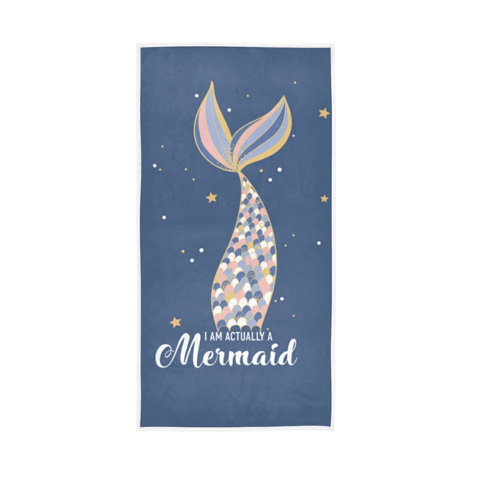 HUYGD Colorful Mermaid Fish Tail with Gold Sparkle Scales on Navy Blue Soft Hand Bath Towel 30" x 15" Thin Fast Drying Absorbent Soft Towels for Kitchen Gym Spa Hotel Beach