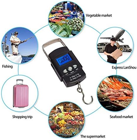 Electronic Fishing Scale, Luggage Scale, Portable Scale, Backlit Lcd Display with 1 Meter Long Tape Measure, Larger Handle and Hook, for Fishing/Hunting/Postal/Kitchen (50 Kg/110 Lbs)