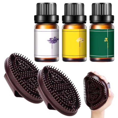 2 spazzole Meridian con 3 oli essenziali, 10 ml, spazzola per massaggio, massaggiatore, rilassamento tutto il corpo, spazzola massaggiante corpo per vita, addome, testa