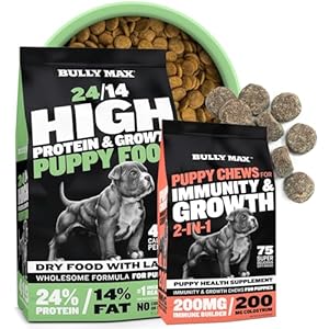 Bully Max 24/14 High Protein Puppy Dry Dog Food with Lamb (5 Pound Bag) Plus 2-in-1 Soft Chews for Immunity & Growth Bundle Pack – Immune Support Supplements for Puppies, Small & Large Breed Dogs