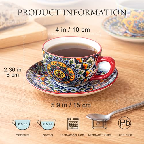Henten Home 8.5 oz Ceramic Cappuccino Cups, Latte Cup with Saucers Set of 6 by Henten Home - Used condition - Image 2