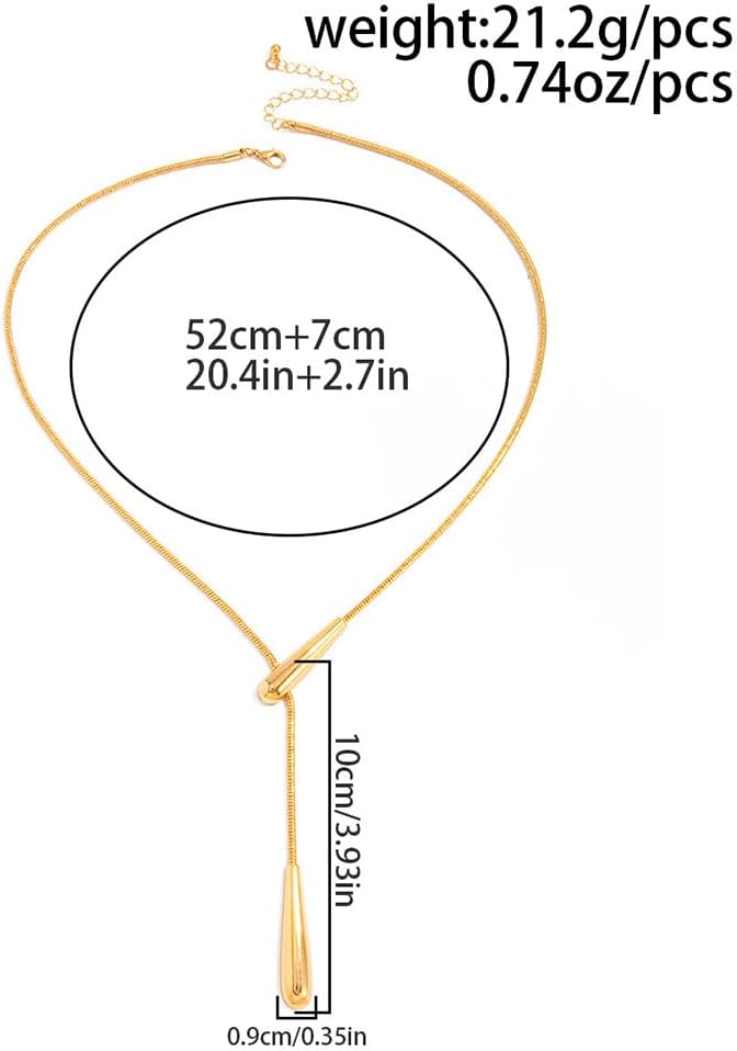 Gold Lariat Necklace for Women, Chuny Long Silver Teardrop Pendant Tear Drop Statement Adjustable Simple Y-Shaped Dangle Necklaces Trendy Jewelry Gifts
