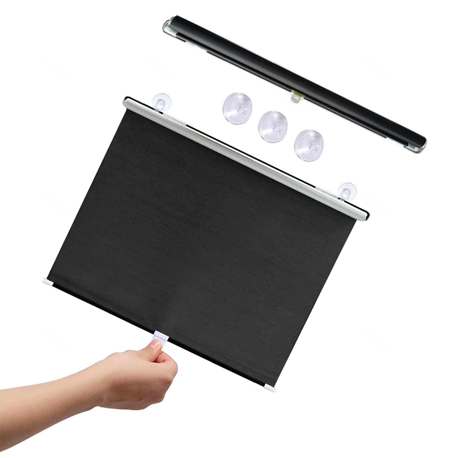 KGUDYS Roller blinds with suction cups,retractable suction cup roller shades,portable blackout curtains,no drilling,privacy roller blinds for office,home,12 sizes,Black-35x125cm/14x49in