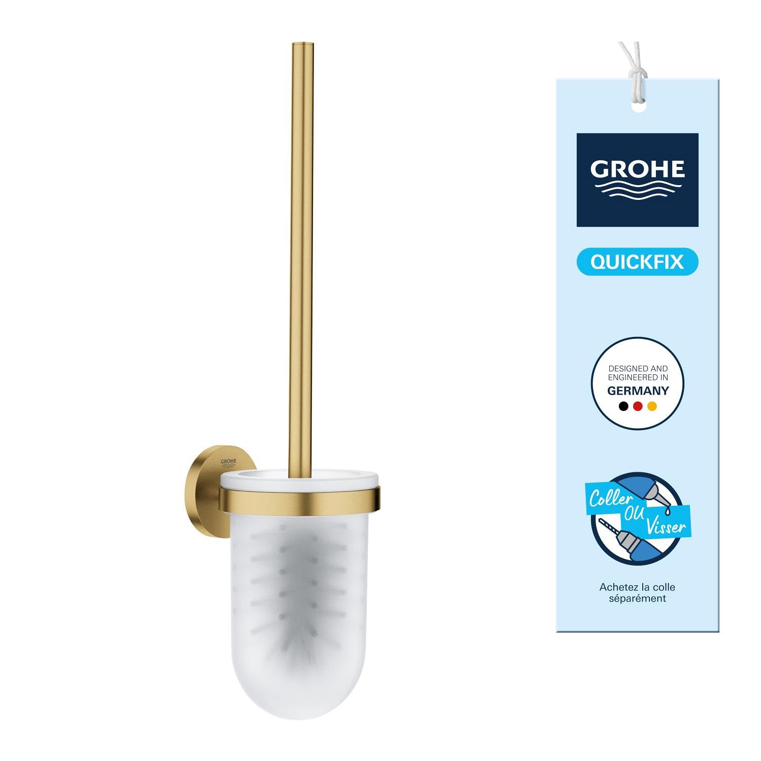 GROHE Start Ensemble Brosse WC avec Support Mural – Métal et Verre, Fixation Murale Cachée, Vis et Chevilles Incluses, Hauteur 398 mm, Gold Brossé Cool Sunrise, 41185GN0