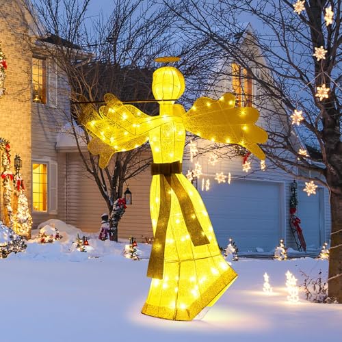 COSTWAY Weihnachtsengel beleuchtet groß 150 cm Weihnachtsdeko mit 100 warmweißen LED-Lichtern Weihnachtsfigur Weihnachtsdekoration Weihnachtsbeleuchtung für außen und innen
