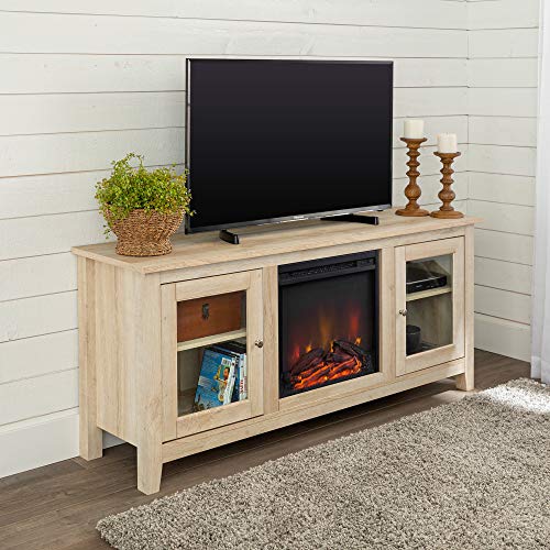 image for Walker Edison Rustic Wood and Glass Fireplace TV Stand for TV's up to 