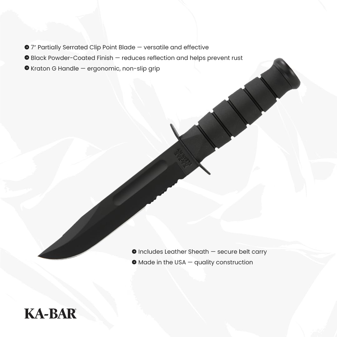 Ka-Bar - Nóż outdoorowy - Serrated Edge ze skórzanym Sheath - Długość ostrza: 17,78 cm