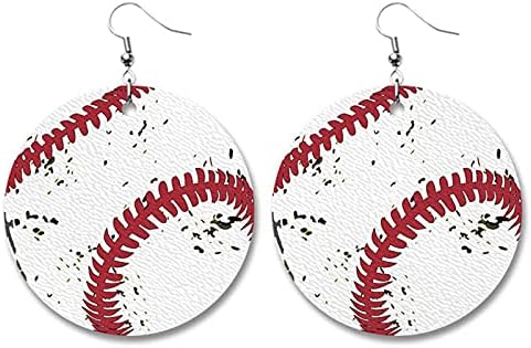 Retro Sports Ball Leather Dangle Earrings Baseball Basketball Soccer Volleyball Shape Earrings for Women Girls Jewelry(A)