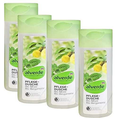 alverde Naturkosmetik Pflegedusche Minze Bergamotte, 4er Pack (4 x 250 ml Flasche)
