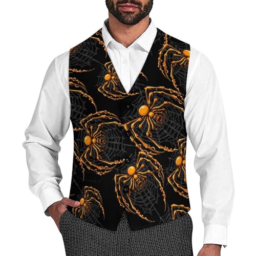 Halloween Spider Webs Men's Suit Vests Business Formal Dress Vest V-Neck Waistcoat for Wedding Casual