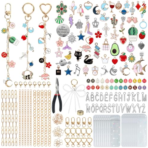 Image of Himake 389Pcs Charms Lip Gloss Keychain Making Kit, DIY Bag Charm Kit with Gift Bag, Key Chain Making Supplies Including Charms, Clips, Chains, Plier & Tools