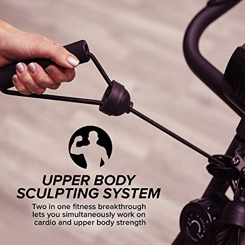 BulbHead Upgraded Slim Cycle Ultra Stationary Folding Indoor Bike with Arm Resistance Bands and Heart Monitor-Perfect Home Exercise Machine for Cardio, Purple