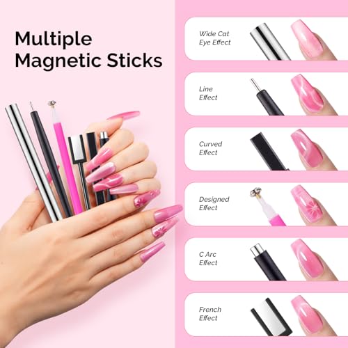 Image of MelodySusie Nail Magnet Set, 16PCS Cat Eye Gel Nail Polish Magnets, Round Square Double Ended Magnet Stick, Cat Eye Magnet for Nails, Strong Magnetic Nail Polish Magnets Nail Design Tools