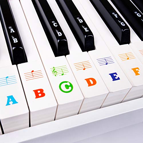 BASTON Piano Keyboard Stickers for Beginners 88/76/61/54/49/37 Keys - Removable, Transparent, Double Layer Coating Piano Stickers - Perfect for Kids, Big Letters, Easy to Install with Cleaning Cloth