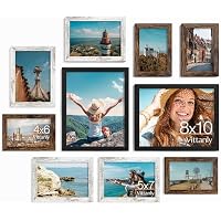 Vittanly 10-Pack Engineered Wood Frames Gallery Wall Picture Frame Set (Black, Brown & Distressed White)