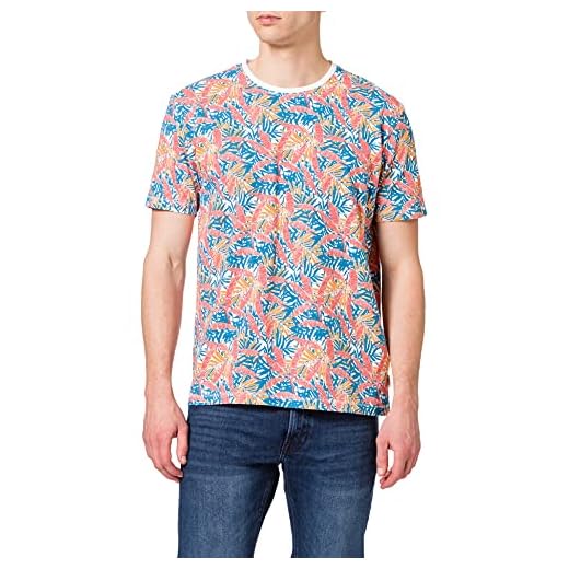 Pioneer Herr rund hals blomma tryck T-shirt, Orangesti, L