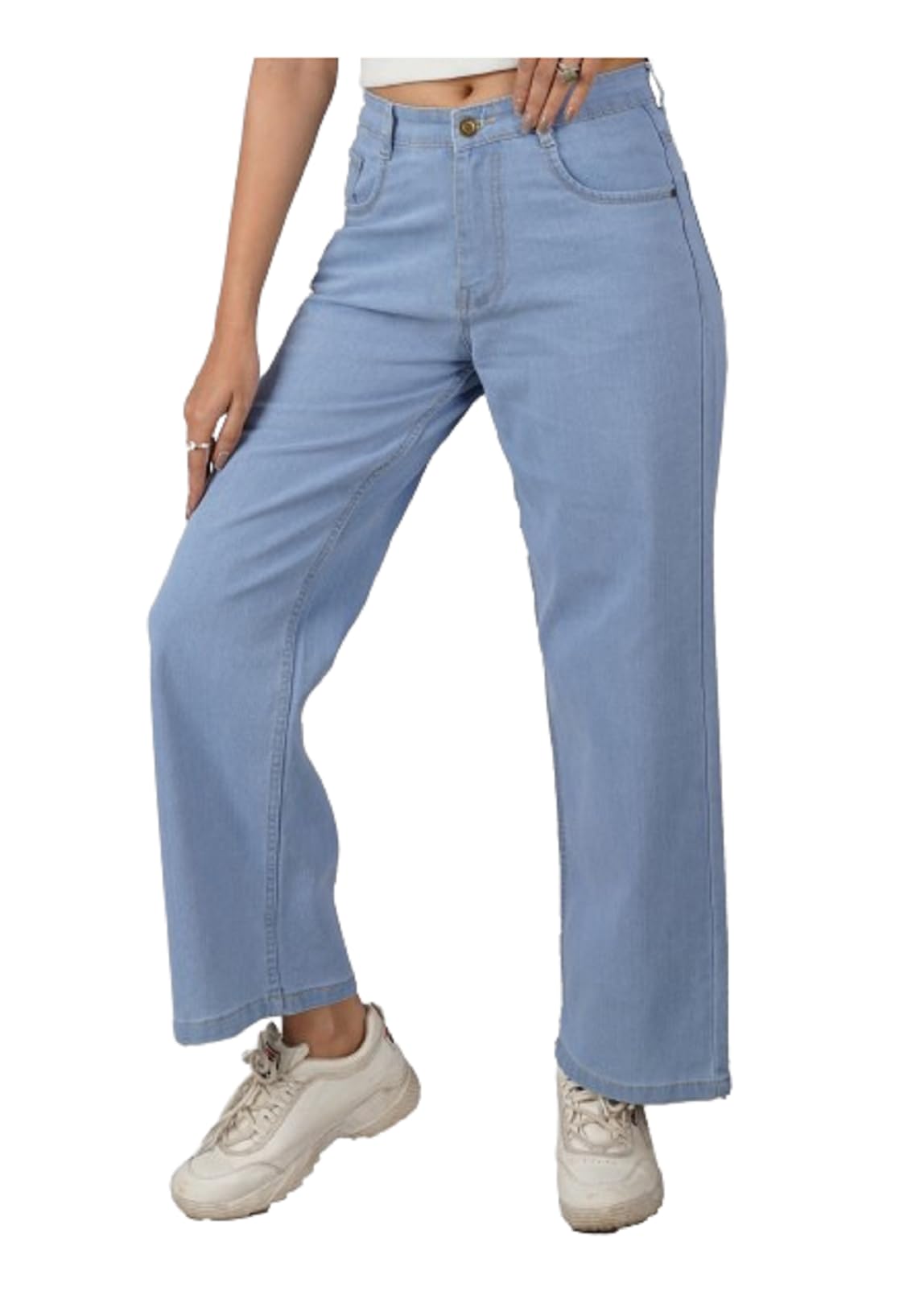 ZaylaWomen's Denim Wide Leg Jeans I Stretchable Full-Length High Rise Baggy Pants I Clean Solid Relaxed Fit Pant I Stylish & Trendy Look I for Office Party Home Girls & Women(CG-2) (32, Light Blue)
