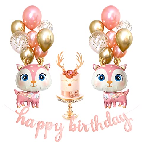 Regendeko Happy Birthday Pink Hirsch Geburtstagsdeko Tier Kindergeburtstag Geburtstag MädchenDeko Luftballon Girlande Konfetti Luftballons Party Deko