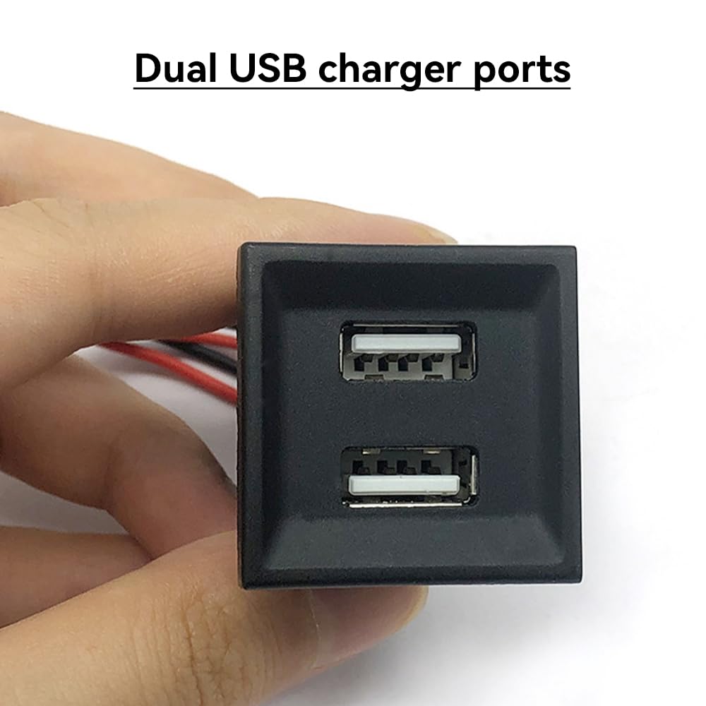 2 Porte USB Caricabatterie OEM Style Con Cablaggio Fusibile Per VW T5 (2003-2009) - Doppia Uscita 2,1A, Luce Blu