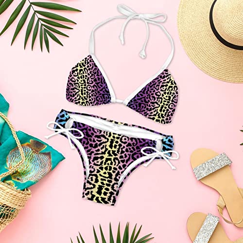 Bikini léopard abstrait multicolore ajustable fini les maillots inconfortables