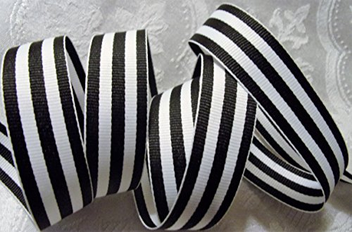 Grosgrain Ribbon - Black and White Stripes 7/8