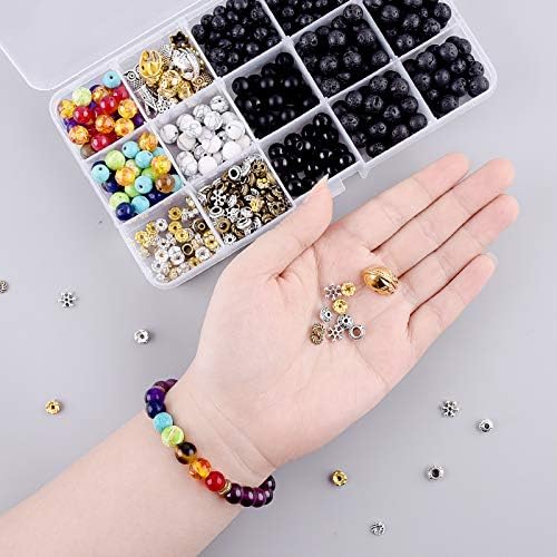 Bracelet Making Kit Beads Bulk - 800Pcs Color Volcanic Gemstone Lava Rock Beads Bulk Chakra Beads Spacer Beads with Crystal String for Diffuser Bracelets DIY Jewelry Making Supplies (4mm 6mm 8mm)