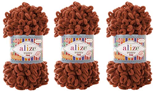 Alize Puffy Fine Yarn Baby Blanket Yarn Lot of 3skn 300gr 48yds 100% Micropolyester Soft Yarn Hand Knitting Yarn Super Chunky Bulky Woven Worested Yarn (90)