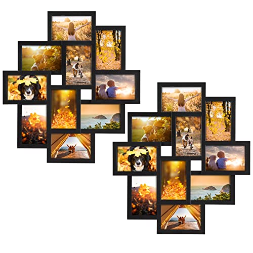 Qutrey 2 Pack 10 Opening 4X6 Black Collage Picture Frames Set For Wall Decor, Multiple Frames Displays Ten 4 By 6 Inch Photos #TOP3