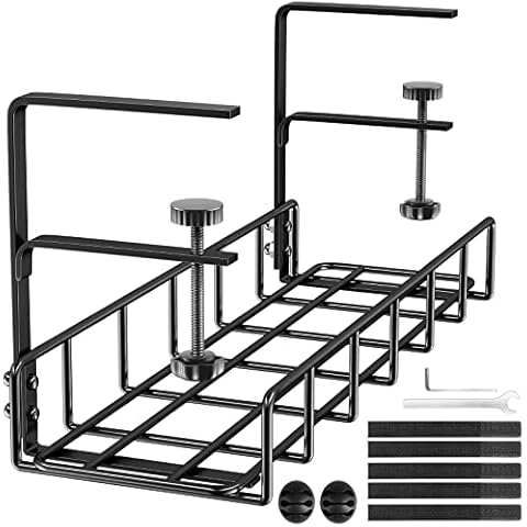 Cable Management Under Desk No Drill, Upgraded Long Arm Clamp, Inward Or Outward, Cable Tray Under Desk, Under Desk Cable Management Tray, Keep Under Desk Cable Tidy, Fits Most Tables Cover