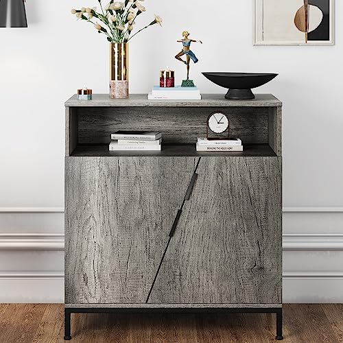 Kietler Sideboard Buffet Cabinet Storage Cabinet [Oblique Door] [Adjustable Shelves] For Kitchen, Dining, Living Room, Grey #TOP4