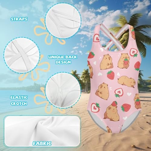 doginthehole Girls One Piece Swimsuits Size 5-14Y Beach Bathing Suit Cross Back Strap Swimwear for Summer Beach Pool3