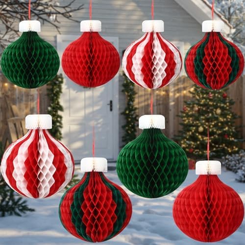 AmazingSpark 8 Pcs Jumbo 16'' 11.8'' Christmas Honeycomb Decor fo...
