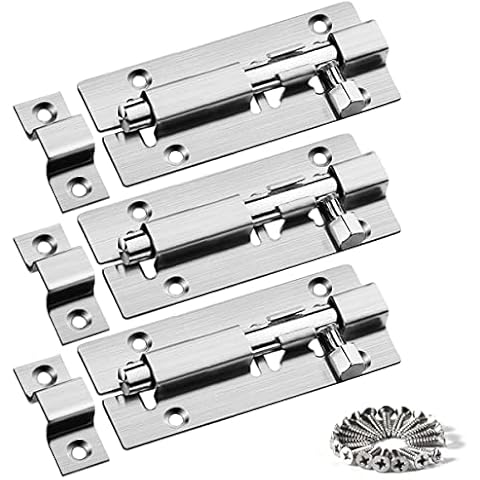 Door Bolts Lock Gate Bolt 3Pcs (3'') Heavy Duty Door Security Bolts Barrel Slide Latch Lock Stainless Steel Garden with Screws for Bathroom Shed Door Yard Garage Gates (Silver) Cover