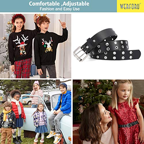 Kids Double Grommet Belts With Holes For Girls Boys Pu Leather Two Row Grommet Pants Belt For Jeans Dress, Black, Suit For Pants Size Below28 Inches #TOP6