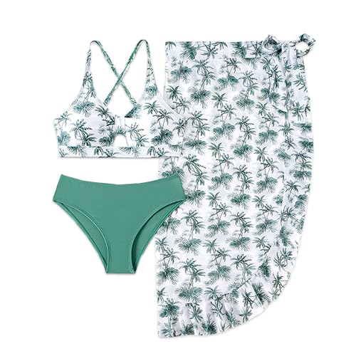 Girls Swimsuit Bathing Suits Bikini Set 3 Piece Girls' Swimwear Bathing Suit with Cover Up Skirt 7-16T