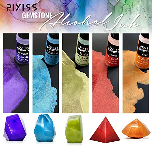 Color Metallic Alcohol Ink Set, Gemstone Colors, Colored Metallic Mixatives With Extreme Shimmer For Alcohol Ink Paper, Large 0.5 Ounce Inks #TOP2