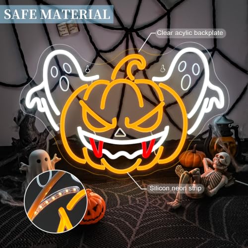 Image of Ghost Pumpkin Neon Sign Classic Jack-o'-lantern Light for Halloween Decor