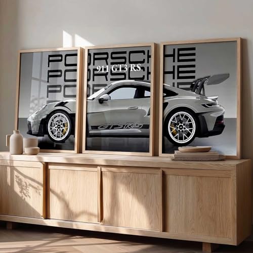 Image of walllane Big Porsche Cars Framed Posters Gift Items for Boys Room Wall Decoration Bedroom Living Room Office Studio Decor | Car Poster Frame for Wall Decor Set Of 3 Size (13x17 inch), Framed