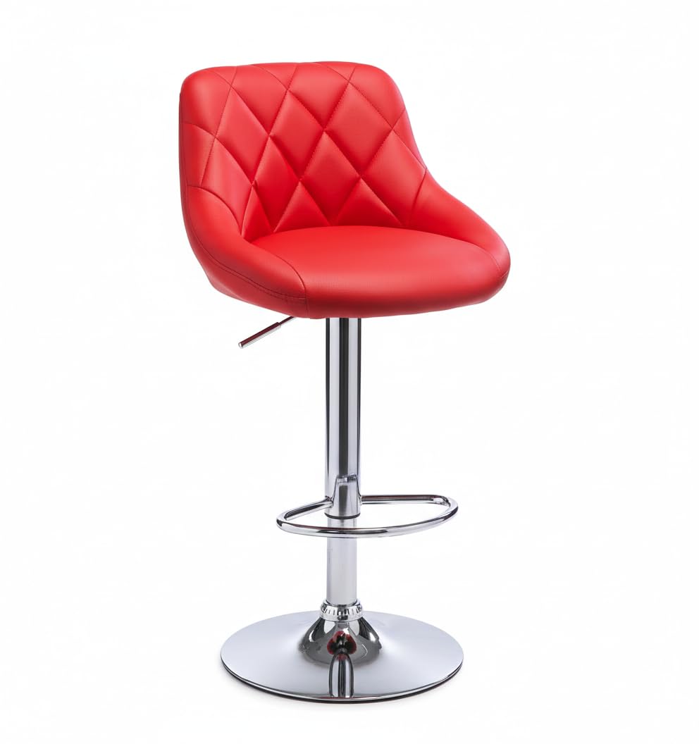 Seatfit Adjustable Bar Stool, Quilted Red Leather Counter Height Chair with Chrome Base, 360° Swivel Seat for Kitchen Island, 60-82cm Height (Red)-image-8