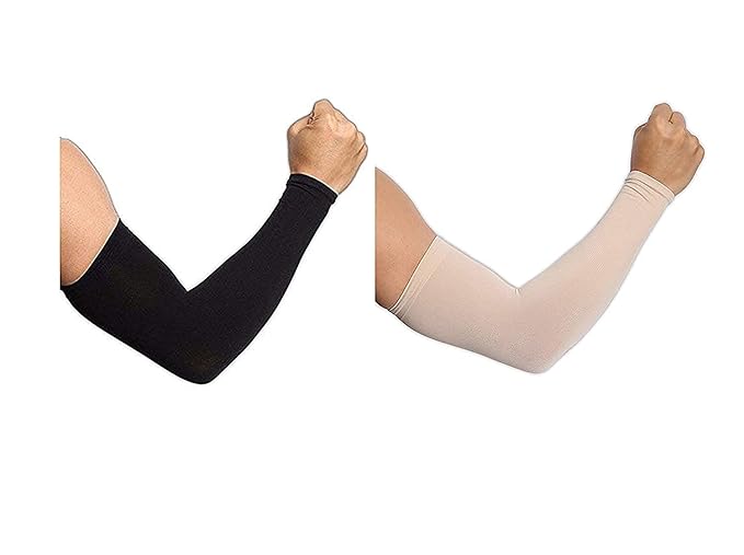 Women's and Men's Cotton Full Hand Arm Sleeves for bike riding Driving Hiking Cycling (Cream & Black,Pack Of 2 Pair)