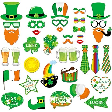 39PCS St Patricks Day Decorations Photo Booth Props, HeiPen St Patricks Day Accessories, St Patricks Day Party Favor Supplies Cover