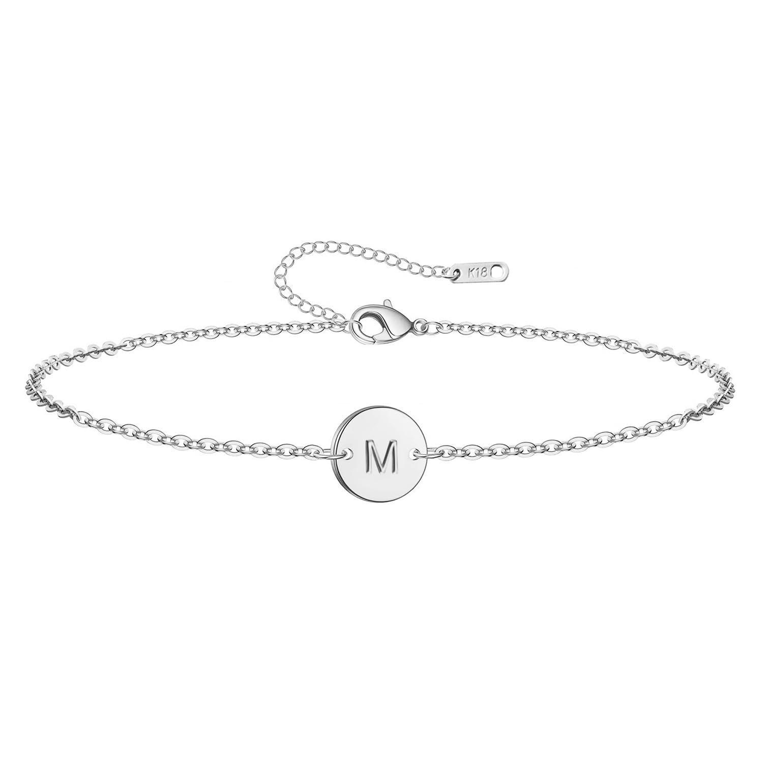 OvianPersonalized Initial Bracelet for Women, Stainless Steel Letters Bracelet Delicate Coin Dainty Disc Alphabet Charm Bracelet Monogram Name Bracelet