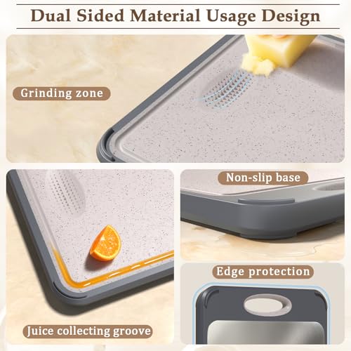 Image of GUANCI Cutting Board for Kitchen, Non Toxic 2-in-1 Double Sided Design, 304 Food Grade Stainless Steel & Wheat Straw PP Chopping Board for Meat & Vegetables, Durable Kitchen Essential, Large 16 inchx11 inch