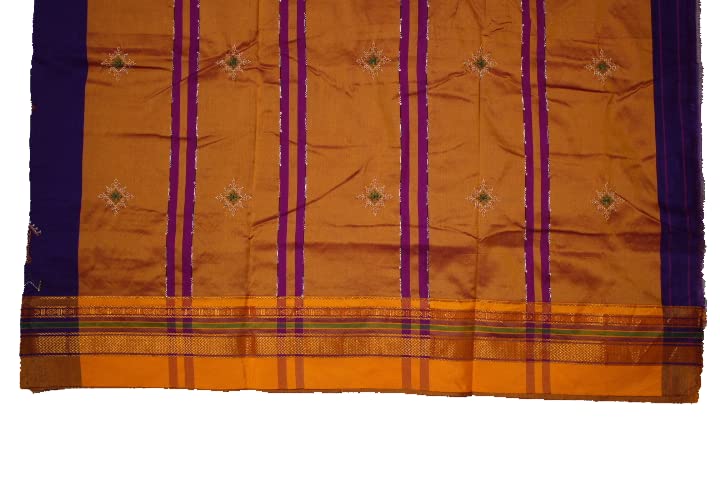 Image of Women Ilkal Cotton Blended Silk Kasuti Embroidery Saree with Traditional Stripe Pallu Unstitched Blouse Pattu