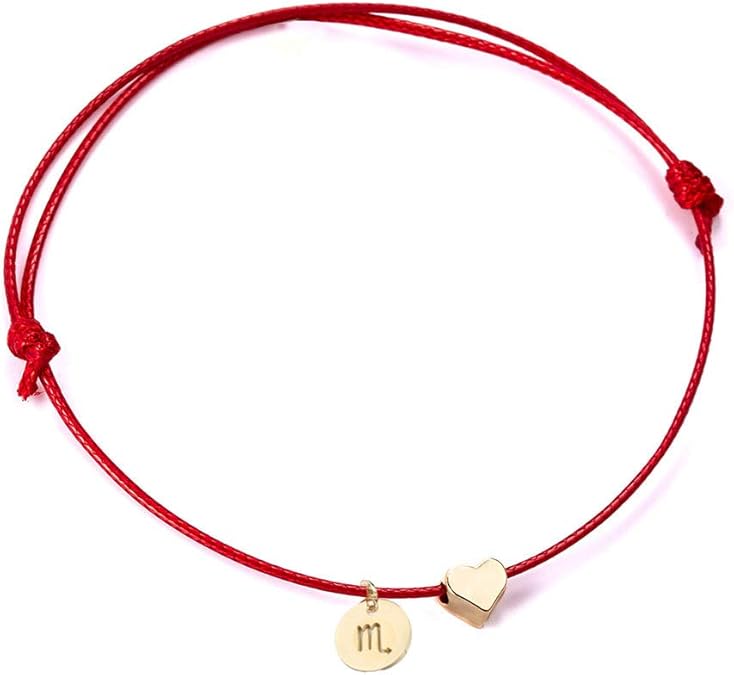 Ailiessy Love Heart Constellation Bracelet for Women Handmade Braided Rope Round Disc Coin Zodiac Bracelet Charm Fashion Red String Friendship Bracelet Jewelry
