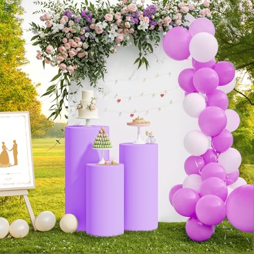 LEBENGURU 3Pcs Cylinder Pedestal Stand Covers Purple, Round Spandex Display Pedestal Covers, Elastic Cloth Plinth Pillar Cover for Parties Wedding Birthday Event Decor Props (Only Covers) by LEBENGURU - Image 5