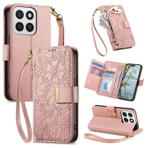 Fertuo Cover per Honor 400 Smart, Fiori Custodia a Libro Portafoglio Antiurto in Pelle PU Flip Case Interna Silicone con Porta Carte, Supporto, Chiusura Magnetica e Cinturino, Rosa